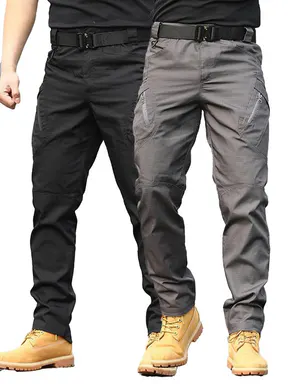 Men's 2-Pack Heavy-Duty Fitted Polyester Fabric Tactical Utility Cargo Pants - 10 Secure Zipper Pockets, Working-Appropriate, Ideal for Outdoor Use