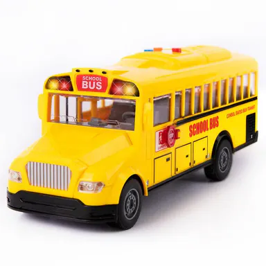 ArtCreativity Yellow School Bus Toy for Kids - 11 in Friction-Powered Push-and-Go Toy Bus with Lights, Sounds, Opening Doors, Toys