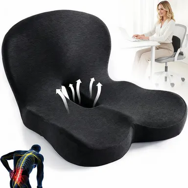 【Back to School】Non-Slip Memory Foam Ergonomic Seat Cushion, Skin-Friendly Breathable Mesh Cover with Extended Zipper, Easy to Remove & Wash, Adjustable Back Support Cushion Relieves Leg & Hip Pain for Office Chair, Truck Seat, Dad, Father's Day, Geometri