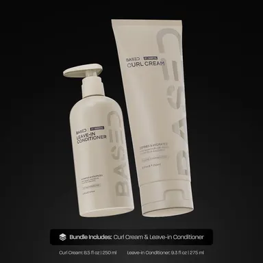 BASED Curly Duo: Science-Backed Curl Cream & Leave-In Conditioner Bundle - Defines Curls, Controls Frizz, Medium Hold with Agave & Silk Protein, Instant Hydration & Nourishment, No Cheap Fillers