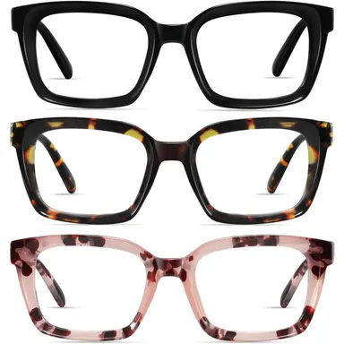 RESJOK 3-Pack Unisex Lightweight Tac Plastic Tortoiseshell Square Reading Glasses - Blue Light Blocking, Anti-Glare, UV Protection, HD Lenses, Spring Hinge, Eyestrain Reduction, Gift Box Included #backtoschool