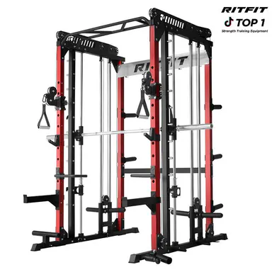 RITFIT M1 Pro/2.0 Multi-Functional Smith Machine Home Gym Rack, Modern Steel Frame, Powerful Storage System, Smooth Cable Crossover System, Lat Pulldown Machine for Strength Training, At Home Gym Equipment