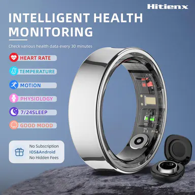Hitienx Smart Ring 3 - 24/7 Sleep Tracking, Heart Rate, Temperature Monitoring, Pulse, Stress & Cycle Insights, Family Care Mode, No Subscription, Android/iOS Compatible, Waterproof Wearable for Men & Women, Wearable Devices, Smart Ring