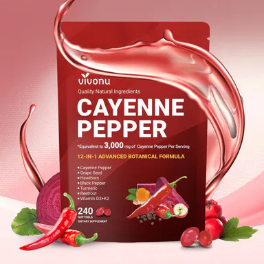 VivoNu Cayenne Pepper Softgels Supplement 240 Count with Vitamin E D3 K2 & Extracts of Grape Seed Hawthorn Beetroot for Leg Vein Heart Blood Vessel Health - Healthcare