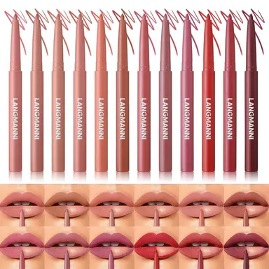 Sculpting Matte Velvet Lip Liner 12Pcs Set,Smooth Creamy Texture,Waterproof And High Pigmented For Girls Daily Application Lip Makeup Eyeliner Lipliner Kit