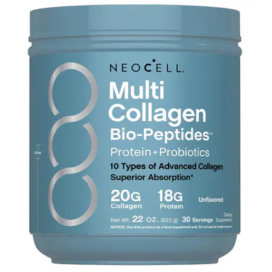 NeoCell Multi Collagen Bio-Peptides Powder - 22oz - With Hyaluronic Acid and Vitamin C - 10 Types of Collagen