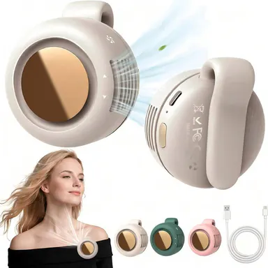 Mini Bladeless Fan. Portable, rechargeable, and silent. Features 3 adjustable speeds, a rotating body, and versatile use as a handheld, waist-mounted, or phone cooling fan. Ideal for outdoor travel,Perfect Gift