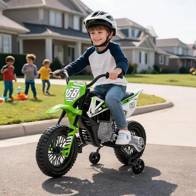 【BacktoSchool】GARVEE Unisex 12/24V Ride On ATV Mini Bike for 3+ Years Kids, Dual 25W Motors, Twist Grip Throttle, Spring Suspension, Training Wheels, Rechargeable, Built-In Music, Outdoor Kids Toys (Blue, Green, Pink, Red), Dirt Bike