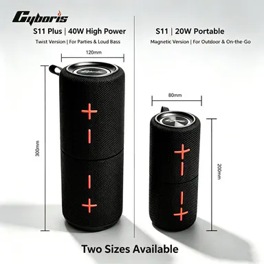 CYBORIS S11 Plus/S11 2 in 1 Bluetooth Speaker 40W/20W High Volume Stereo IPX6 Waterproof 24 Hours Play Time Bluetooth V5.3 Connectable for Smartphones & More bluetooth speaker subwoofers Audio Magnetic  SummerWins  DealsForYouDays