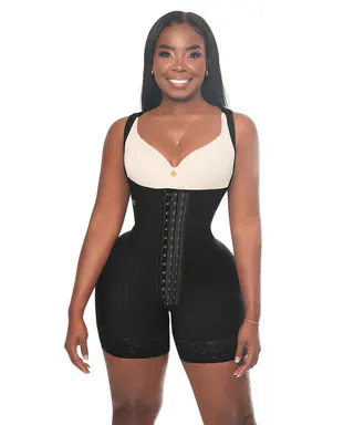BBL Elegant Open Bust Mid Thigh Bodysuit, w/ Wide Straps, 3 Level Hook Compression, Multi Hip & Waist Size with Perineal Zipper (LUXBBL-013/LUXBBL-213)