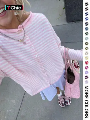 Women's Striped Sweater Cardigan, Loose Knitwear, Casual Long Sleeve Knitwear for Fall & Winter, Fashion Women's Knit Clothing for Daily Wear