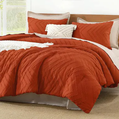 Litanika 3-Piece Tufted Comforter Set with 2 Pillowcases, Soft Cozy Chevron Textured Boho Bedding Set, Lightweight Fluffy All-Season Comforter
