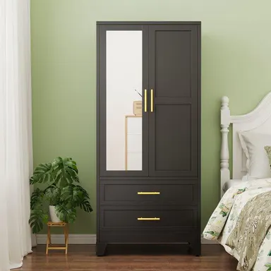 GEITIN Single Unit Cold Rolled Steel Mirrored Armoire Closet - 70.87\"H Adjustable High Load-Bearing Rust Resistant Metal Wardrobe, Clothing Organization Storage with Hanging Rod, Mirror, 2 Drawers for Bathrooms to Hang Coats & Dresses