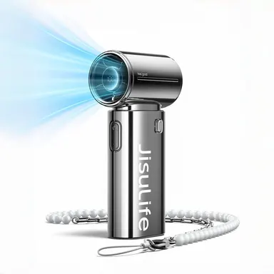 JISULIFE Life9s Chrome Portable Handheld Fan Turbo High Speed Cooling 18H 5000mAh Rechargeable Fashion Mini Fan, Back to School Essentials, College Essentials, Dorm Room Essentials, Campus Accessories, Music Festival & Concert Gift for Men Women