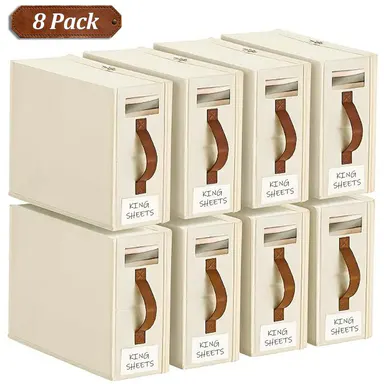 TAYTUU Bed Sheet Storage Organizer Boxes, Dual Zipper, Full Seal, Leather Accent Home Decor, Handle, Closet Organizer for Bedding, Queen King Sheets, Pillowcase Organizer, Classic Foldable Rectangle Transparent, ADHD Gift,dorm essentials