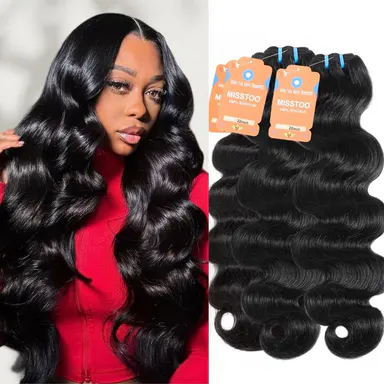 MISSTOO 15A 100% Brazilian Human Hair Body Wave Bundles Unprocessed Raw Hair Weave Sew In/Quick Weave Hair Bundles Natural Wavy Hair backtoschool