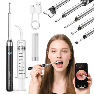 [backtoschool]Tonsil Stone Remover Kit with Camera & Light - WiFi Connected for iOS/Android, 5 Attachments, Rechargeable (USB/Battery), Home Oral Care Tool summerwins,dorm essentials