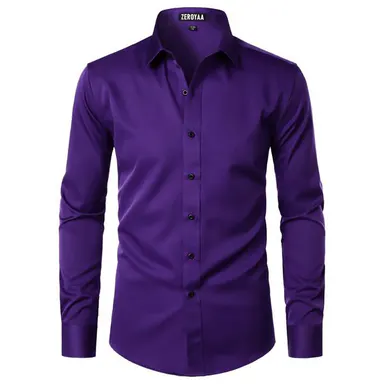ZEROYAA Men's Long Sleeve Dress Shirt Modern Slim Fit Wrinkle-Free Casual Business Button Up Shirts Elegant Smooth Satin Finish Menswear,back to school,back to school shopping