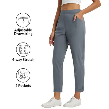 Baleaf Women's 25.5\"/27\" Petite Fitted Lady's Spandex Bottom, Lightweight Stretch Travel Pants with Zipper Pockets, Ankle-Length Business Casual Dress Trousers for Work Office Use