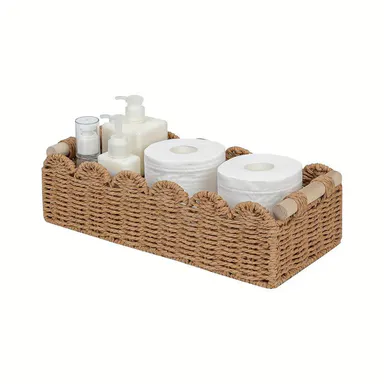 Woven Storage Basket with Fan Edge Design, Natural Toilet Tank Top Shelf Basket for Bathroom Storage Baskets, Living Room & Bedroom Home Decor