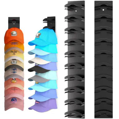 Plastic Durable 2-Pack Baseball Cap Organizer, Strong Adhesive Wall Mount Hat Rack (Holds Up to 20 Hats), Multi-Layer Closet Storage Hanger for Door & Closet Display