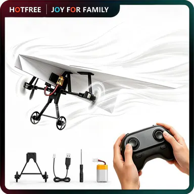 Hotfree RC Paper Airplane Kit, Remote Control Plane with Gyro Stabilizer, Dual Propellers for Less Wobble Flying, DIY Foldable STEM Toy, Easy‑to‑Assemble Birthday & Christmas Gift for Teen Boys, Kids & Adults