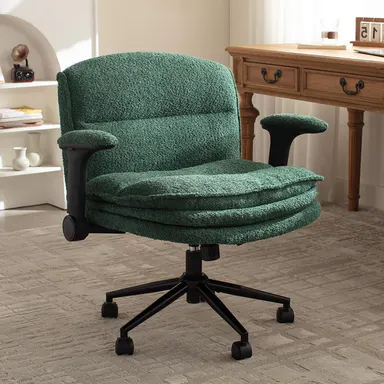 【Deals for you】Dowinx Ergonomic Criss Cross Chair with Adjustable Arms & Wheels - 3-Layer Cushion / PU Leather Material Options - Wide Swivel Vanity Computer Chair for Home Office, Bedroom, Living Room