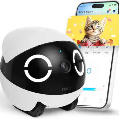 Enabot EBO 2K Camera Robot, ROLA Mini Battery-Powered Movable Indoor Pet Camera with Phone App, 1-Touch Call, 2-Way Talk, Night Vision, Motion Detection, Video Recording, Speaker, Button, Cable, Remote, Charging Function campingessentials tiktokshopbackto