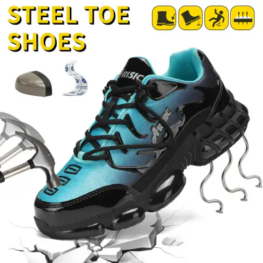 Steel Toe Shoes for Men Women Sneakers Wide Lightweight Safety Sneakers Comfortable Safety Shoes Colorful Tennis Work Shoes Black Closed