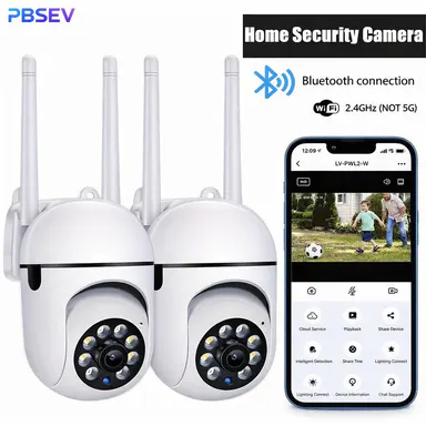 PBSEV  Smart Home Security Camera (Smart Home Gadgets), 360° Rotatable, 1080p Full HD, Full-Color Night Vision, Motion Sensor, 2-Way Audio, Wi-Fi-Bluetooth, Easy Install, Baby Monitor, Remote View, TF Card-Cloud Storage, Housewarming Gift, Monitoring, Con