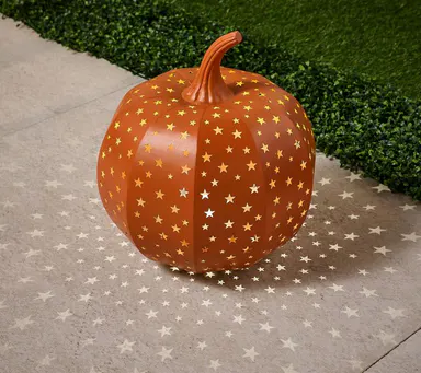 Martha Stewart 15\" Illuminated Indoor/Outdoor Stargazer Metal Pumpkin