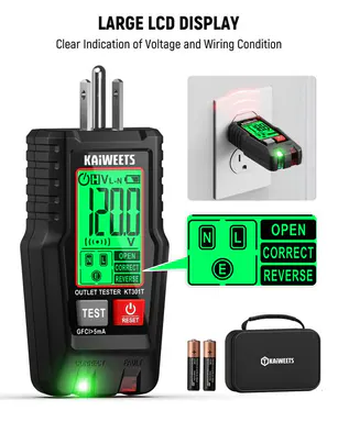 KAIWEETS Smart Electrical Outlet Tester with LCD Display, GFCI Circuit Tester with 6 Visual Indication, 3 Prong 120V AC Voltage Socket Checker, 7-Way Wiring Fault Detector, Auto Data Hold & Low Battery Alert, Essential for Homeowners
