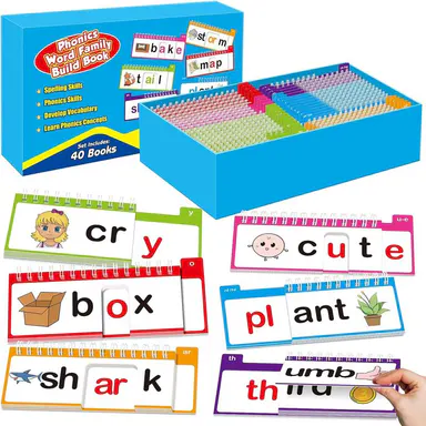 40 Phonics Word Family Build Book, Read and Rhyme Flip Book,Phonics Flash Cards, Learn to Read Phonics Games, Sight Word Flash Cards for Learning Activities,back to school