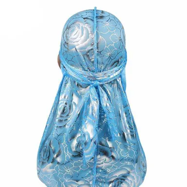 Unisex Rose Silk Durag - Floral Print Fabric, Elegant Scarf Head Wrap, Quadruple Stitch Seams, Extra Long Tail, Complete Coverage for 360-540-720 Waves, Lightweight Silk Scarfs, Hair Care, Washable Durability, 1 Size Fits Most