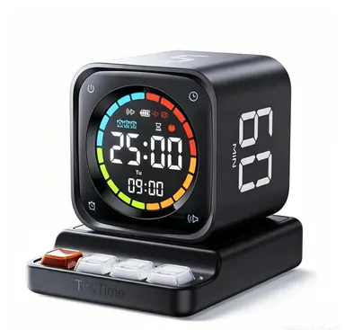 DealsForYouDays TK3 Pomodoro Timer Cube, Desk Productivity Timer with 5/10/30/60 Min Presets, Custom Countdown, Stopwatch, Clock, 3 Alarm, Silent, Vibrate & Sound Alert, for Task, ADHD, Study, Kitchen, Black Cooking tiktokshopbacktoschool