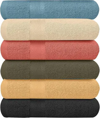 Pack of 6 Bath Towels Set 27 x 54 Inches, 100% Cotton, Larger & Lighter Weight, Quicker to Dry, Super Soft and Absorbent, Perfect for Bathroom, Spa, Pool & Gym (Multicolor, Pack of 6 (27''x54''))
