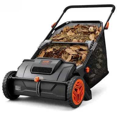 【toolupgrade】VEVOR 21-Inch Push Lawn Sweeper Leaf & Grass Collector Tool, 3.5 cu. ft. Non-Woven Mesh Hopper Bag, 2 Spinning Brushes, Strong Rubber Wheels, Adjustable Handle, Height-Adjustable Design - Ideal for Leaf Cleanup, Hang Wall Storage, Dad Gift, T