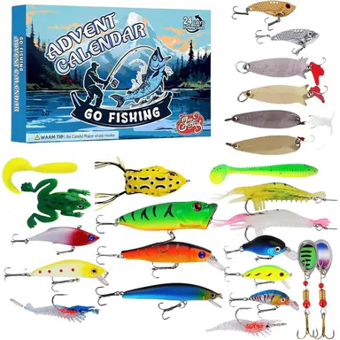 2026 Fishing Lure Advent Calendar - 24-Day Christmas Countdown Fish Tackle Set with High-Quality Lifelike Lures, Diverse Selection, Exceptional Performance, Accessories, Top Water Lures, Ideal Fishing Gifts for Adult Men, Grandpa, Teens, Boyfriend