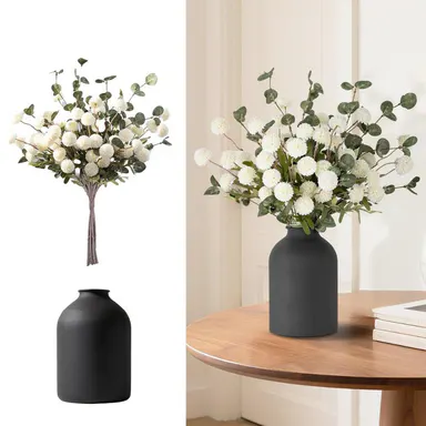 Artificial Flowers in Vase for Centerpieces: Vase with 12 Stems of Mums Kiku Flowers Eucalyptuses Faux Pom Poms Floral Arrangements for Kitchen Island Entryway Table,dorm decor,dorm room decor