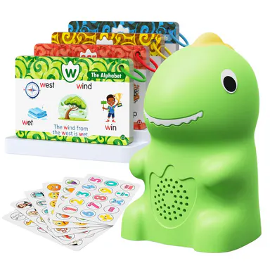 KOKODI Dinosaur Talking Flash Cards with Interactive Learning Stickers Montessori Phonics & Sight Words Set 148 Cards 592 Words 5 Categories 6 Stickers Educational Toy for Kids - Flashcards