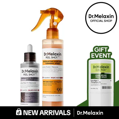 [Dr.Melaxin Official] Body & Face Peel Shot Duo - Glow Rice Peeling Ampoule Gentle Exfoliant Korean Radiant Skin Care Pure Kojic Acid & Turmeric