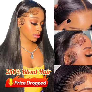 [ Blend ] Upgrade Yawawe Hair Blend Fiber 13x6 Wear go Glueless Straight Wig Transparent Lace Ear to Ear Install Pre-Cut Pre-Plucked Lace Frontal Wigs  for Women Beginnner Friendly#dealsforyoudays