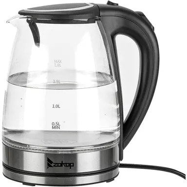 Zokop Glass Electric Kettle, 1.8 Liter Cordless with LED Light, Glass Tea Kettle & Hot Water Boiler,Auto Shut-Off and Boil-Dry Protection (Style 2-1.8L-1500W)
