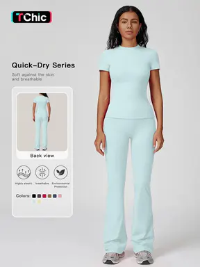 Women's Sporty Two-Piece Set, Athletic Sets, Quick-Dry Slim Fit T-Shirt & High Waist Yoga Pants, Soft Skin-Friendly Fabric, All-Season Wear