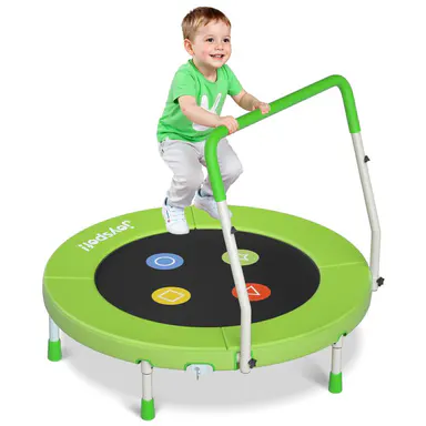 Joyspot 3FT Toddler Trampoline with Adjustable Handlebar, 36\" Foldable & Spring-Free, Mini Kids Indoor Outdoor Trampoline for Ages 1-6, Noiseless Jumping Mat, Safe & Sturdy Design, Supports Up to 100 lbs