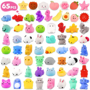 80pcs & 65pcs Mini Animal Mochi Squishy Toys Kawaii Stress Relief Toy Set for Kids Cute Soft and Colorful Squeeze Toys Perfect for Birthday Party Favors Classroom Rewards Goodie Bag Fillers Holiday Gifts Random Assortment Fun for Boys and Girls