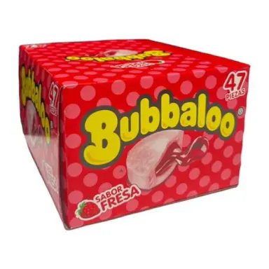 Bubbaloo Fresa Chewing Bubble Gum with Liquid Filled Center, Box of 47 Pieces, Mexican Candy, Dulces Mexicanos