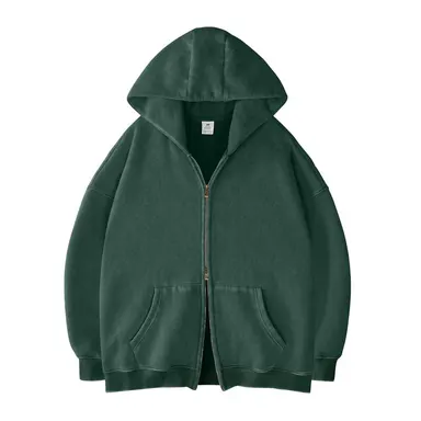 FAIABLE Unisex Oversized Zip-Up Hoodie in Acid Wash Heavyweight Cotton Fleece with Oversized Pockets & Stretch Ribbed Cuffs for Men & Women Casual Sweatshirt