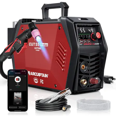 ARCCAPTAIN iControl CUT55 Prolux 55A Plasma Cutter Welder, Non-Touch Pilot Arc, Remote App Control Mode Switching, 120V/240V, Upgraded LED Display, Grid Cutting, Rust Removal, Air Pressure Detection, Cuts 7/8\" Steel for Home DIY toolupgrade
