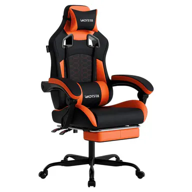 WOTSTA Gaming Chair with Footrest, Ergonomic Computer Chair, PU Breathable Material with Headrest and Lumbar Support, Suitable for Silla Gamer and Adults (Grey)